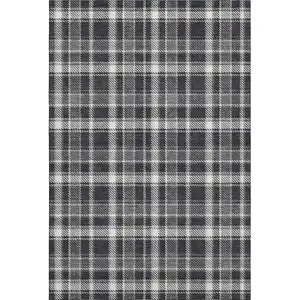Photo of Black And Ivory Plaid Washable Area Rug With UV Protection
