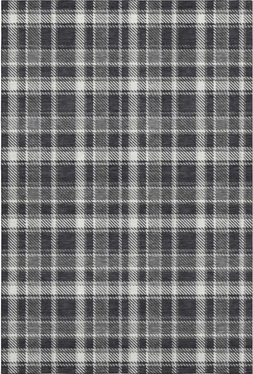 Black And Ivory Plaid Washable Area Rug With UV Protection Photo 2