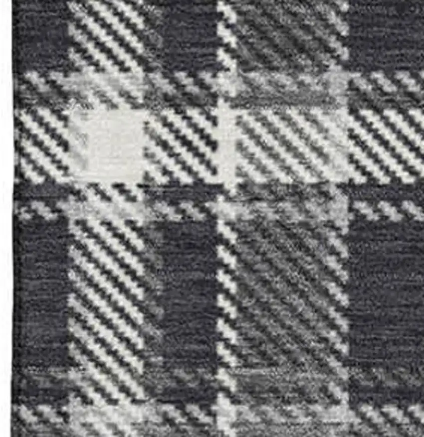 Black And Ivory Plaid Washable Area Rug With UV Protection Photo 6