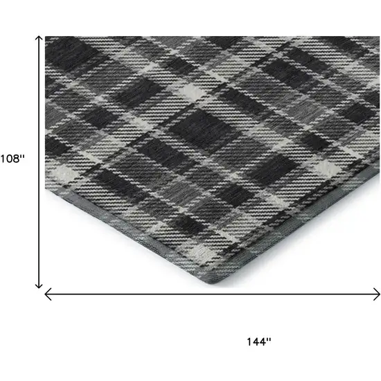 Black And Ivory Plaid Washable Area Rug With UV Protection Photo 9