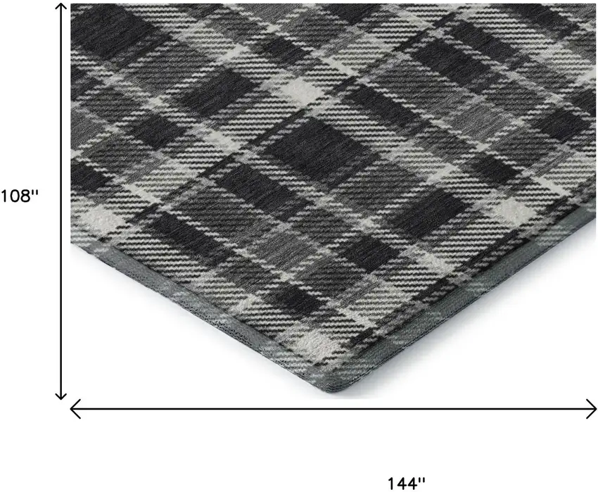 Black And Ivory Plaid Washable Area Rug With UV Protection Photo 9