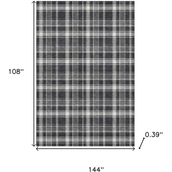 Black And Ivory Plaid Washable Area Rug With UV Protection Photo 5