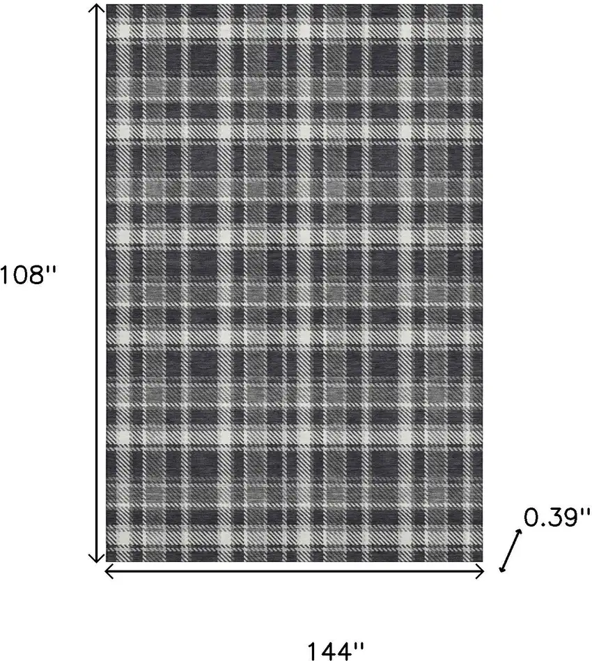 Black And Ivory Plaid Washable Area Rug With UV Protection Photo 5