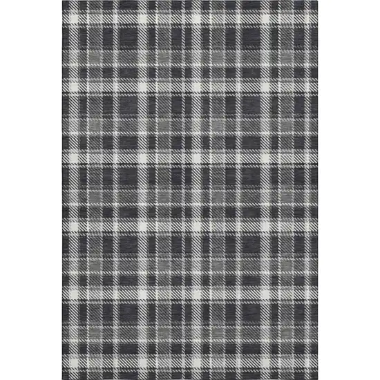 Black And Ivory Plaid Washable Area Rug With UV Protection Photo 5