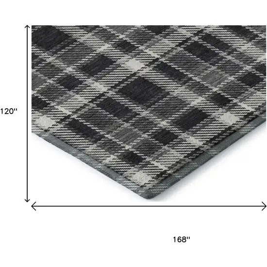 Black And Ivory Plaid Washable Area Rug With UV Protection Photo 8