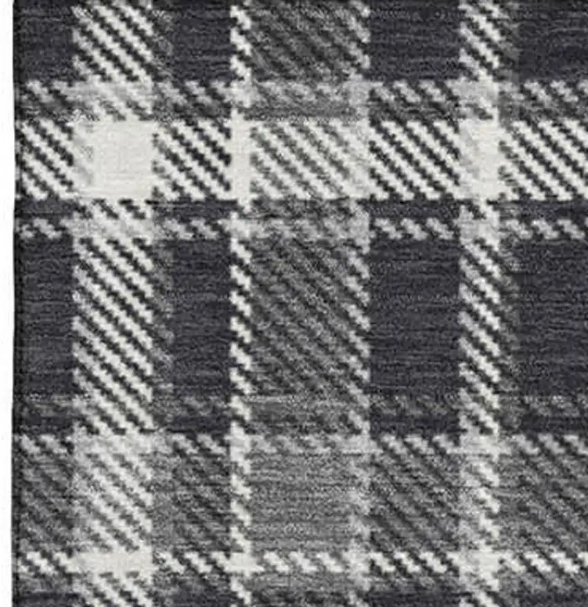 Black And Ivory Plaid Washable Area Rug With UV Protection Photo 5