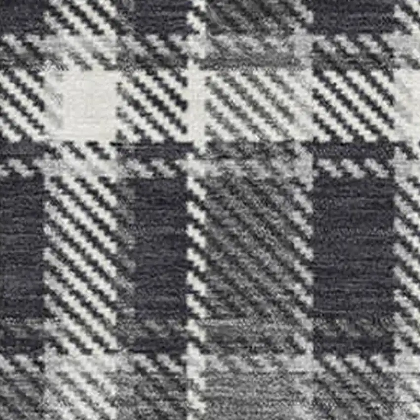 Black And Ivory Plaid Washable Area Rug With UV Protection Photo 4