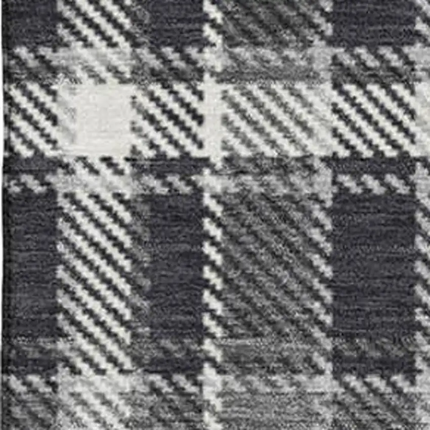 Black And Ivory Plaid Washable Area Rug With UV Protection Photo 4