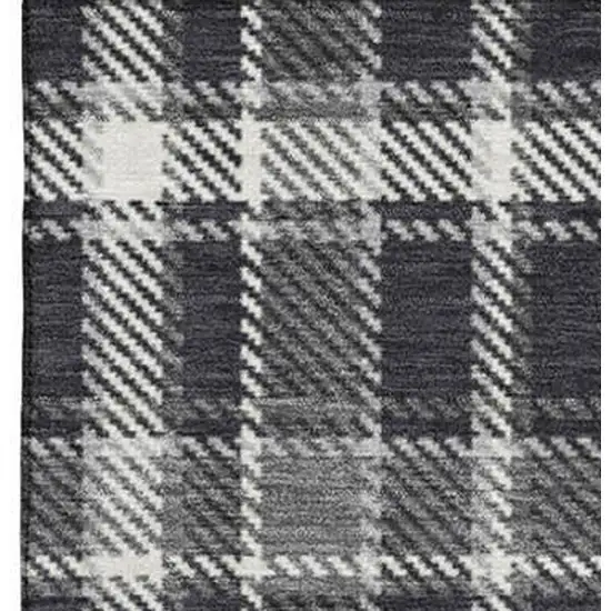 Black And Ivory Plaid Washable Area Rug With UV Protection Photo 5