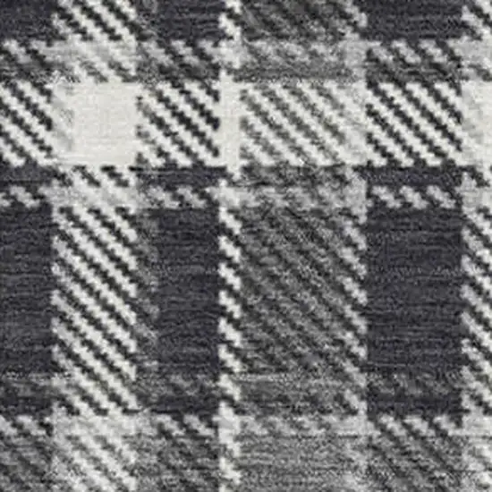 Black And Ivory Plaid Washable Area Rug With UV Protection Photo 3