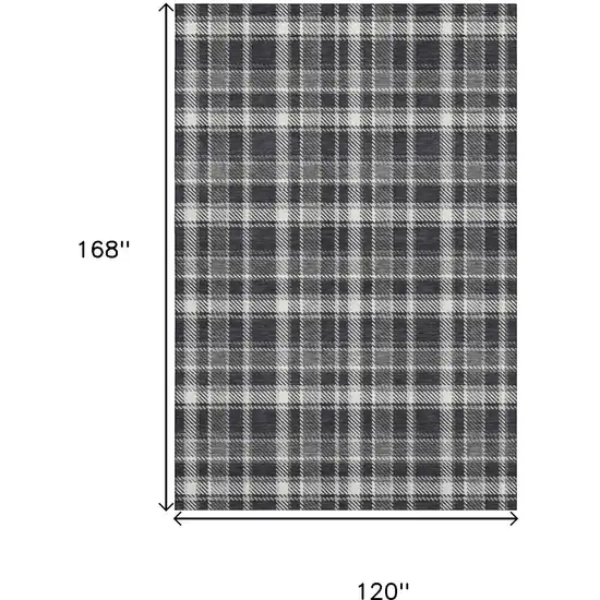 Black And Ivory Plaid Washable Area Rug With UV Protection Photo 3