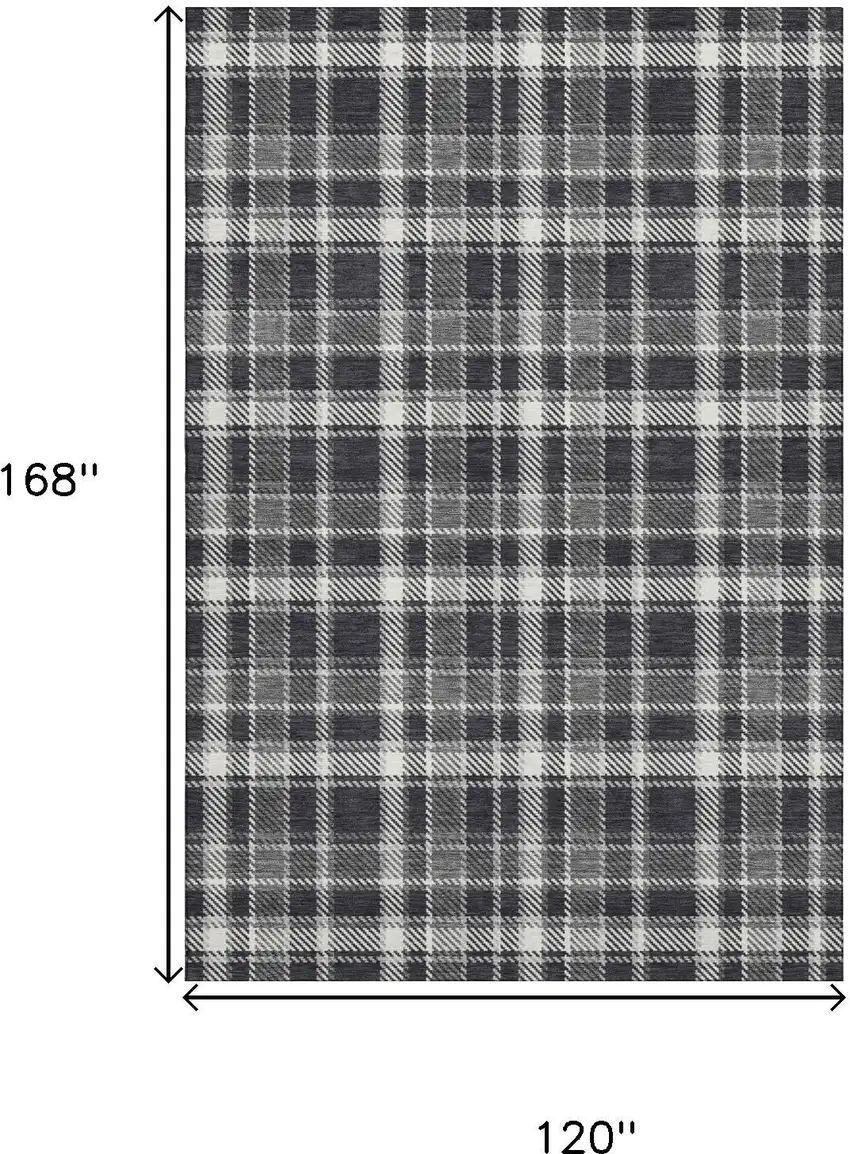 Black And Ivory Plaid Washable Area Rug With UV Protection Photo 3