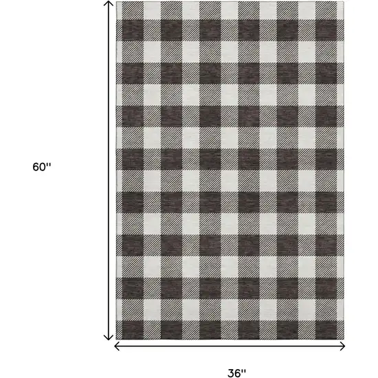 Black And Ivory Plaid Washable Area Rug With UV Protection Photo 3