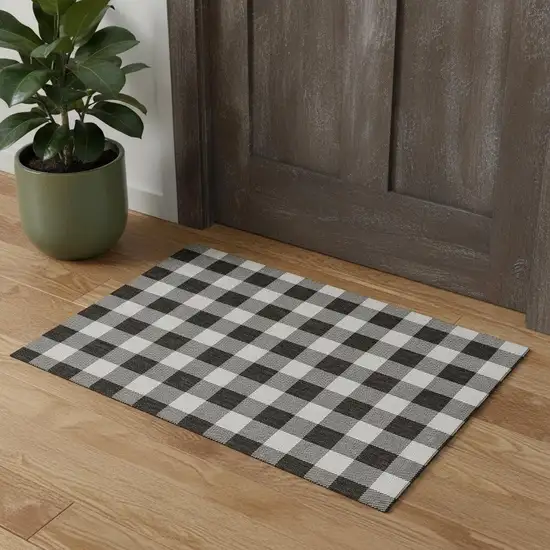 Black And Ivory Plaid Washable Area Rug With UV Protection Photo 1
