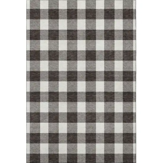 Black And Ivory Plaid Washable Area Rug With UV Protection Photo 3