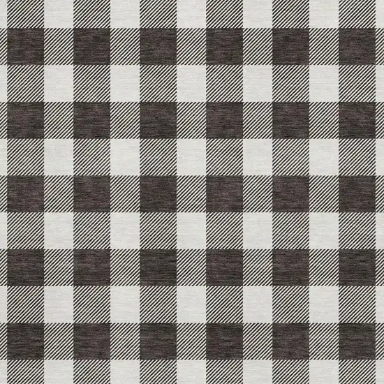 Black And Ivory Plaid Washable Area Rug With UV Protection Photo 2