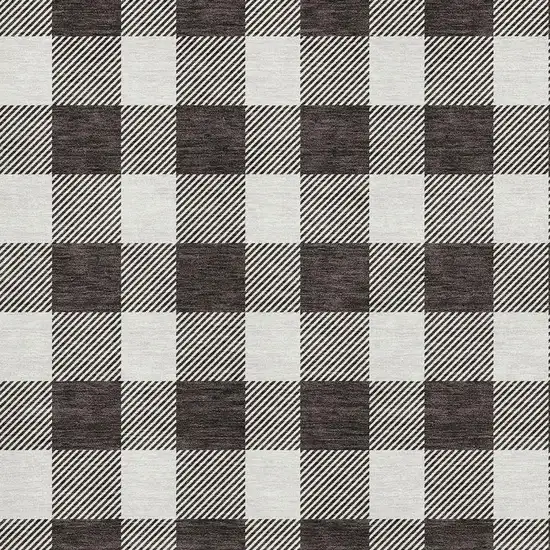 Black And Ivory Plaid Washable Area Rug With UV Protection Photo 2