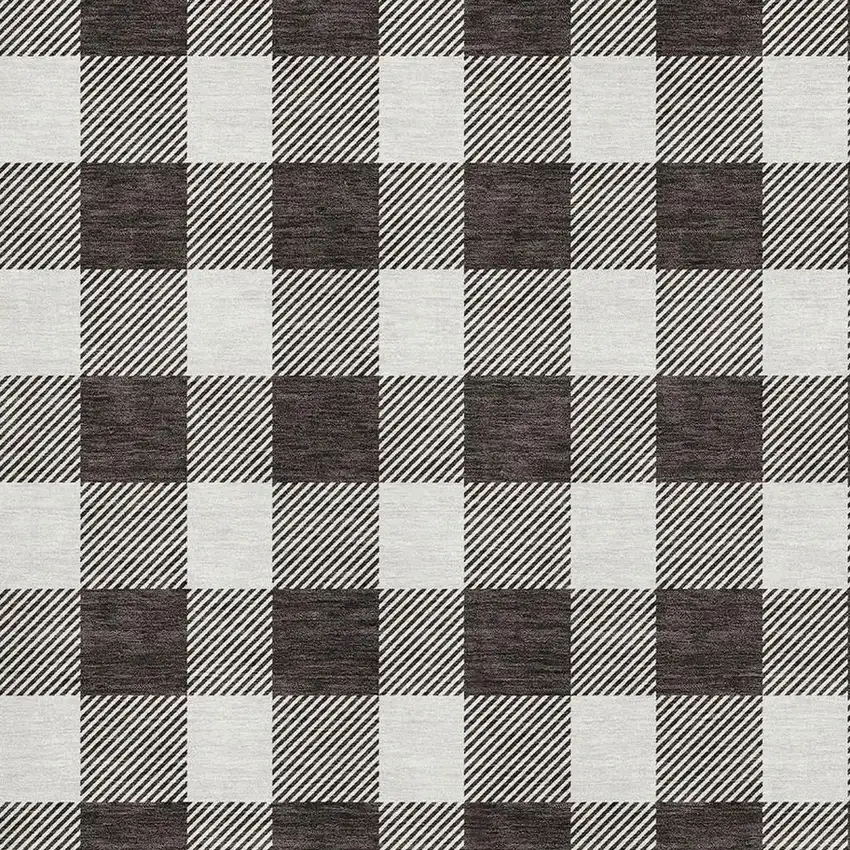 Black And Ivory Plaid Washable Area Rug With UV Protection Photo 2