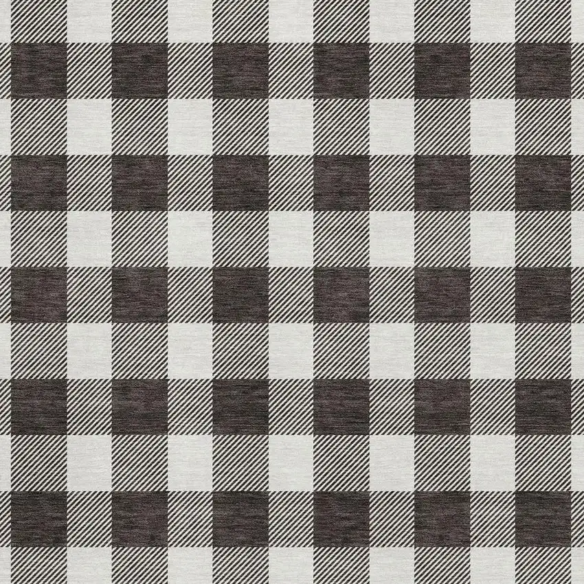 Black And Ivory Plaid Washable Area Rug With UV Protection Photo 3