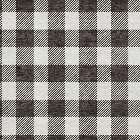 Black And Ivory Plaid Washable Area Rug With UV Protection Photo 2