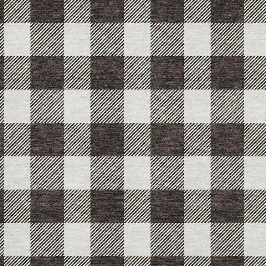 Black And Ivory Plaid Washable Area Rug With UV Protection Photo 2