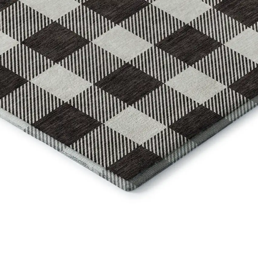 Black And Ivory Plaid Washable Area Rug With UV Protection Photo 7
