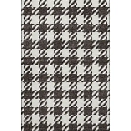 Black And Ivory Plaid Washable Area Rug With UV Protection Photo 1
