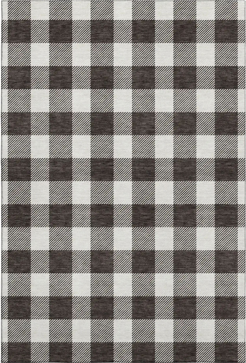 Black And Ivory Plaid Washable Area Rug With UV Protection Photo 1