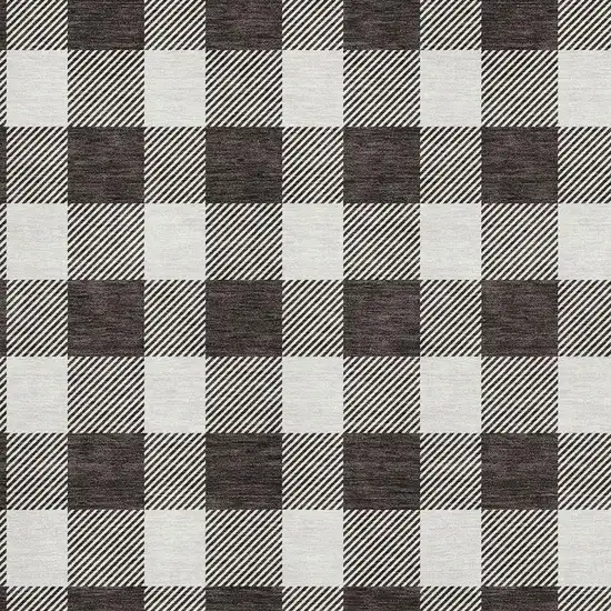 Black And Ivory Plaid Washable Area Rug With UV Protection Photo 2