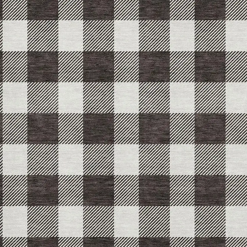 Black And Ivory Plaid Washable Area Rug With UV Protection Photo 2