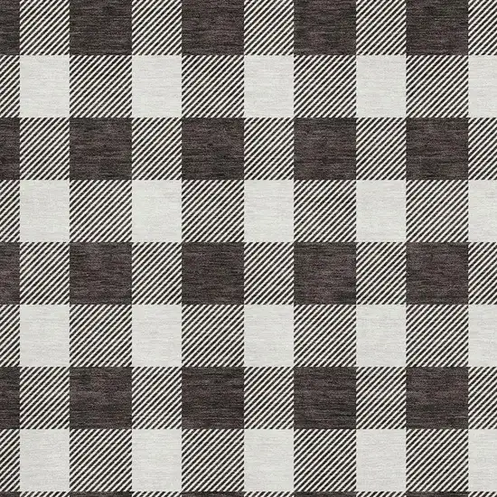 Black And Ivory Plaid Washable Area Rug With UV Protection Photo 2