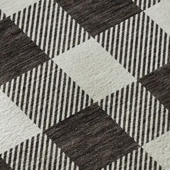 Black And Ivory Plaid Washable Area Rug With UV Protection Photo 9