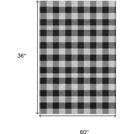 Black And Ivory Plaid Washable Area Rug With UV Protection Photo 3