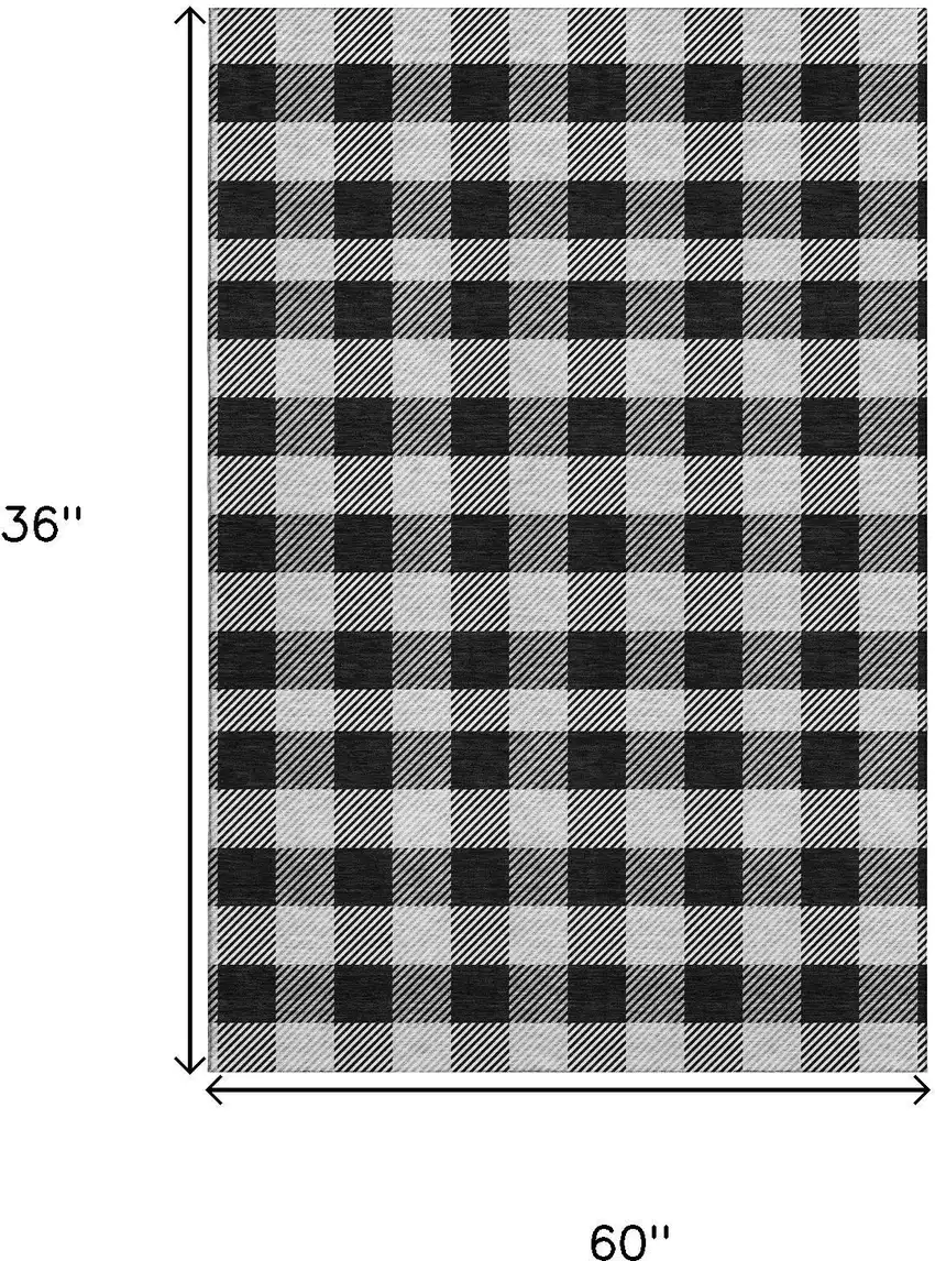 Black And Ivory Plaid Washable Area Rug With UV Protection Photo 3