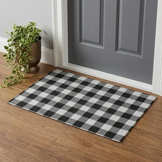 Black And Ivory Plaid Washable Area Rug With UV Protection Photo 1