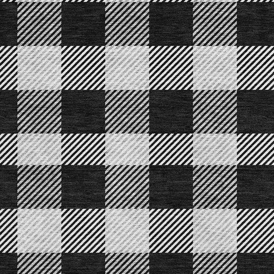 Black And Ivory Plaid Washable Area Rug With UV Protection Photo 4