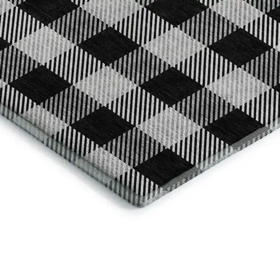 Black And Ivory Plaid Washable Area Rug With UV Protection Photo 2