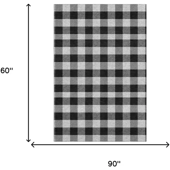 Black And Ivory Plaid Washable Area Rug With UV Protection Photo 6