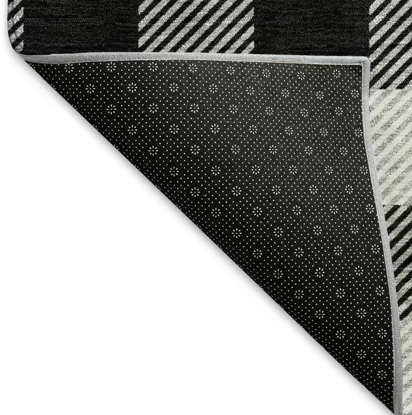 Black And Ivory Plaid Washable Area Rug With UV Protection Photo 5