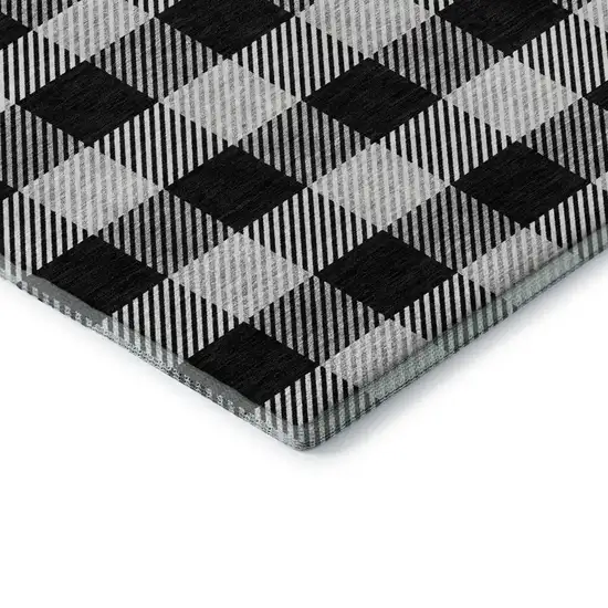 Black And Ivory Plaid Washable Area Rug With UV Protection Photo 1