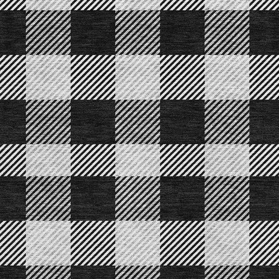 Black And Ivory Plaid Washable Area Rug With UV Protection Photo 3