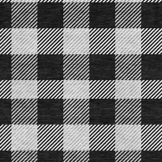 Black And Ivory Plaid Washable Area Rug With UV Protection Photo 7