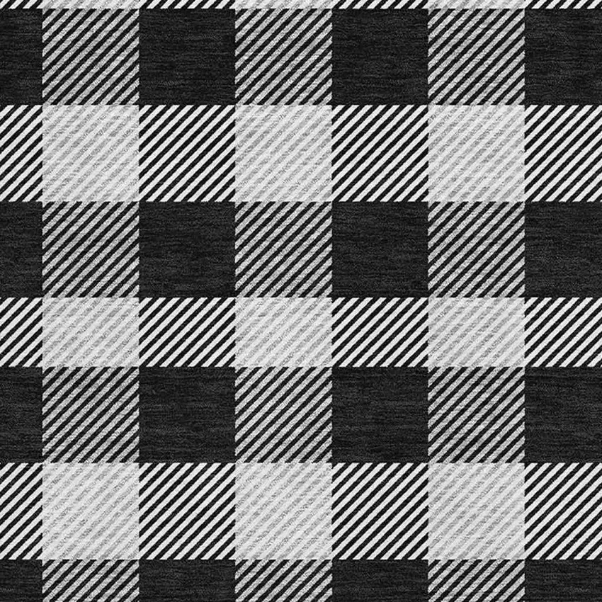 Black And Ivory Plaid Washable Area Rug With UV Protection Photo 7