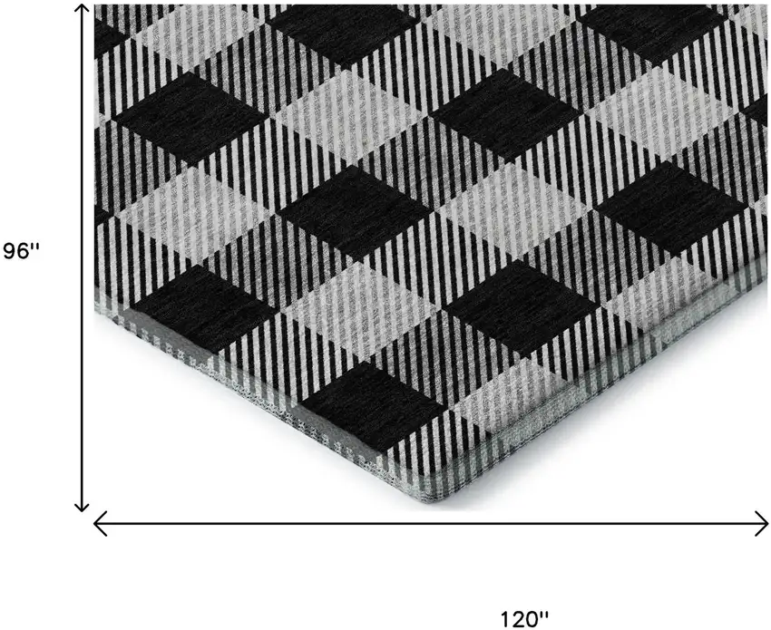 Black And Ivory Plaid Washable Area Rug With UV Protection Photo 8