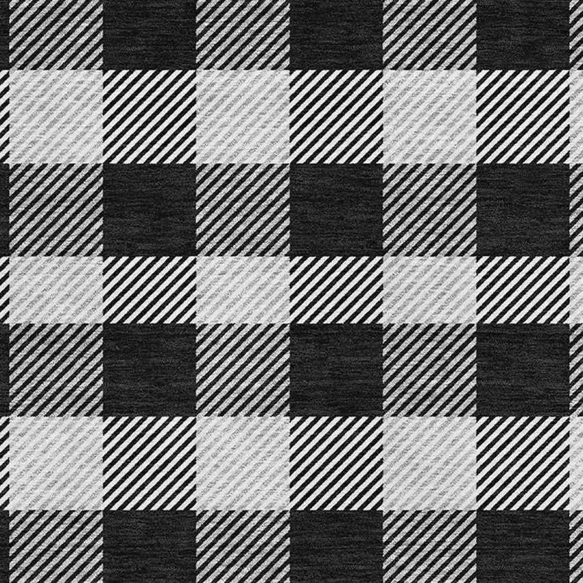 Black And Ivory Plaid Washable Area Rug With UV Protection Photo 3