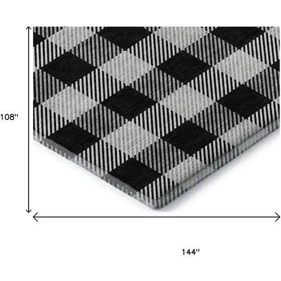 Black And Ivory Plaid Washable Area Rug With UV Protection Photo 8