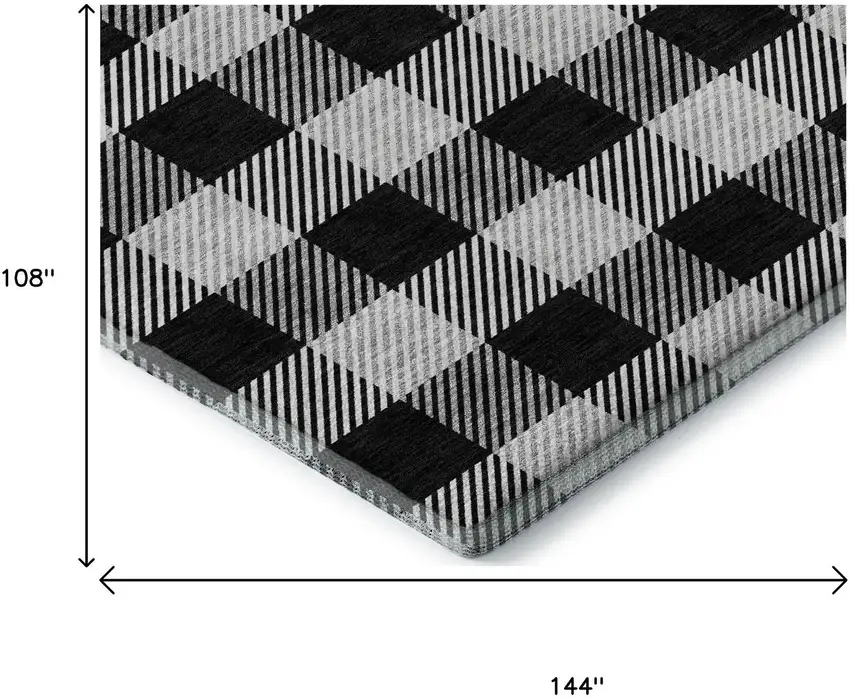 Black And Ivory Plaid Washable Area Rug With UV Protection Photo 8