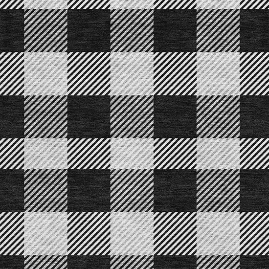 Black And Ivory Plaid Washable Area Rug With UV Protection Photo 3
