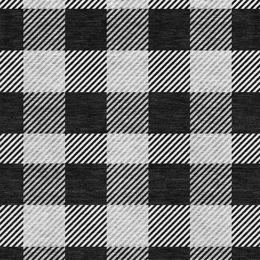 Black And Ivory Plaid Washable Area Rug With UV Protection Photo 3