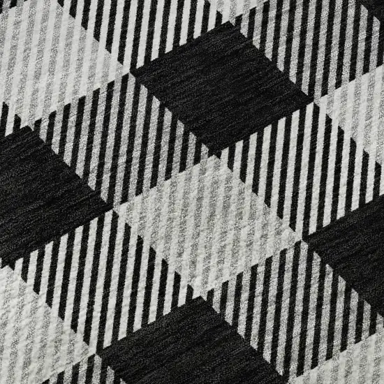 Black And Ivory Plaid Washable Area Rug With UV Protection Photo 7